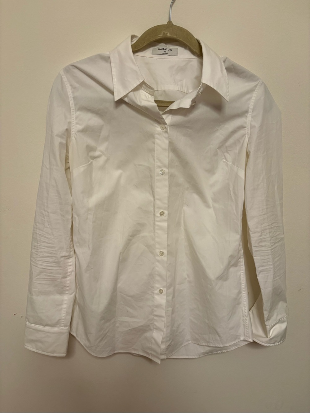 NWOT Babaton White Collared Button-Up Shirt minimalist quiet luxury size XS